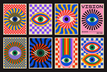 Cool Abstract Geometric Eye Poster. Pop Art Retro Vision Placard. Playful Pattern.