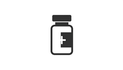 Obraz premium Simplified black-and-white illustration of a medicine bottle with a cross emblem on the label