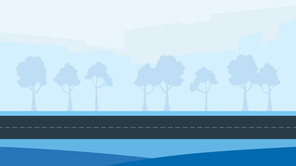 Cityscape with trees and empty road