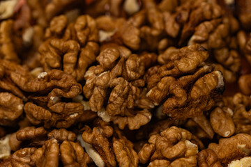 Close Up Pile of Shelled Walnut Halves Texture