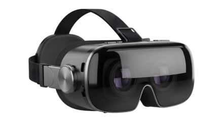 Hightech virtual reality headset with adjustable strap for immersive gaming isolated on transparent background