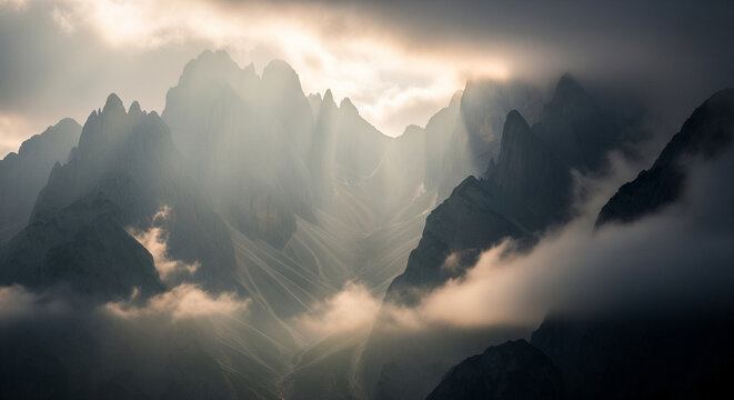 Pemandangan pegunungan di pagi hari dengan kabut yang sangat indah 