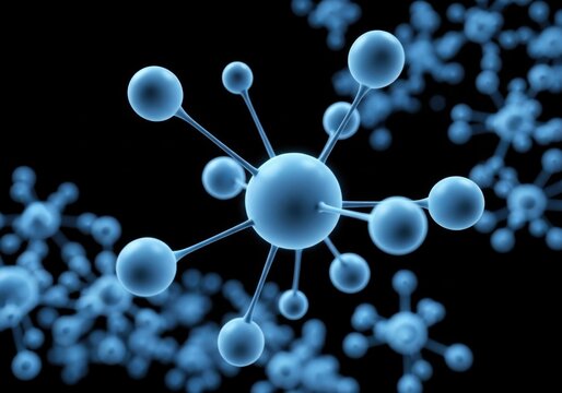 Abstract blue molecular structure on a black background, representing science and chemistry