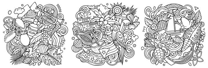 Puerto Rico cartoon vector doodle designs set