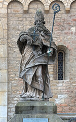 Mainz, Germany. Statue of Saint Boniface in front of the Mainz Cathedral. The statue by the German sculptor Johann Kaspar Hiernle (1710-1755) was created ca. 1750.