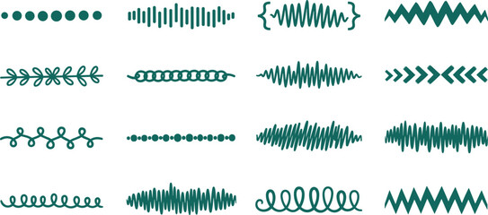 Obraz premium Collection of teal decorative dividers and borders on white background on transparent background
