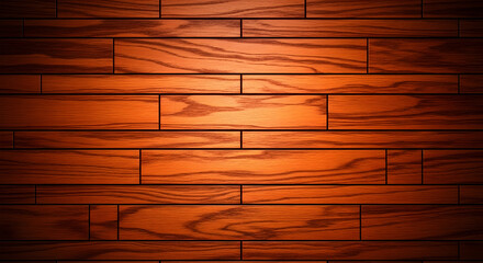 Warm, rich, polished wood plank texture background with dramatic spotlighting creating depth and inviting natural grain patterns