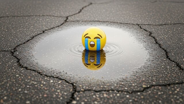 Sad emoji crying in a puddle