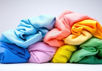 A vibrant pile of colorful fabric in pastel shades, perfect for textile or fashion designs