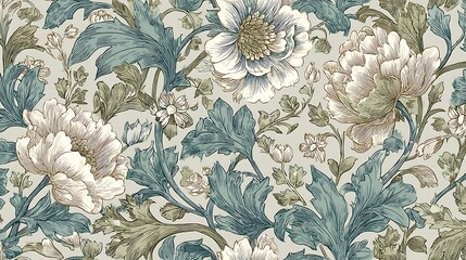 Vintage Floral Pattern: Blue & White Botanical Blooms - Perfect for Fabrics, Wallpapers & Craft Projects!