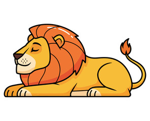Peaceful cartoon lion resting with eyes closed on a white background.
