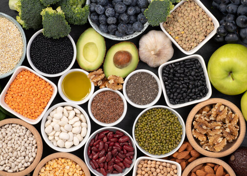 Vegan food rich in fiber and omega 3 fatty acids that can lower cholesterol level. 