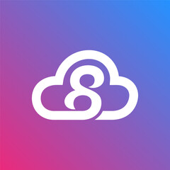 Number 8 cloud services internet network logo symbol icon flat stock vector design