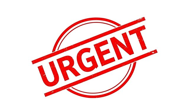 Red urgent stamp with text on a white background symbolizing immediate action and priority