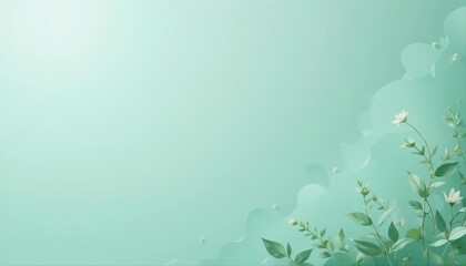 Cool Mint Pastel Background with Soft Gradients and Delicate Leaf Accents