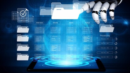 AI analyzing task progress, reviewing workflow pipeline, updating task stages, and improving...