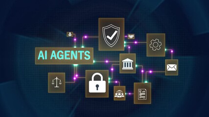 AI AGENTS and secure technology governance. businessman using digital tablet with ai ethics interface and cybersecurity representing ethical artificial intelligence, 4k animated motion video. . - Powered by Adobe