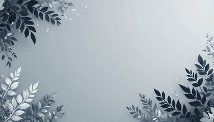 Cool pastel gray background with monochrome leafy silhouettes, minimalistic modern corporate style with spacious negative space