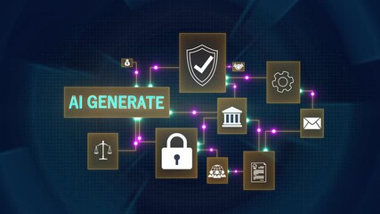 AI GENERATE and secure technology governance. businessman using digital tablet with ai ethics interface and cybersecurity representing ethical artificial intelligence, 4k animated motion video. . - Powered by Adobe