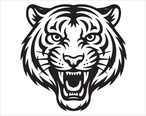 Fierce Wild Tiger Illustration with Open Mouth