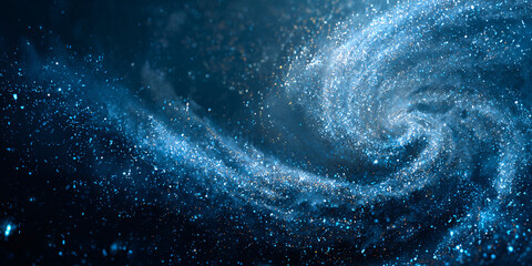 Abstract snow swirl. White ice particles in motion. Blue gradient background. Dynamic winter composition.