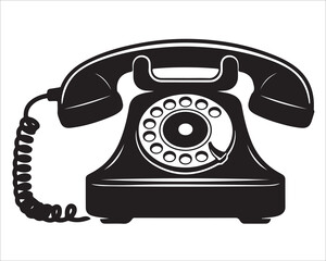 Vintage Black Telephone Illustration in Retro Style