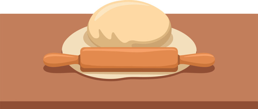 Dough and rolling pin on a wooden table for baking bread or pizza vector illustration