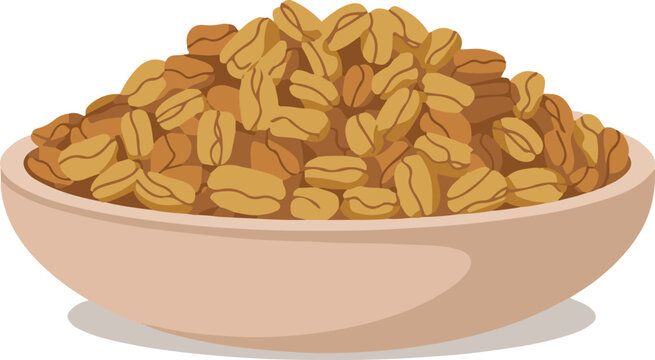 Fenugreek seeds in a ceramic bowl aromatic spice for cooking and seasoning isolated vector illustration