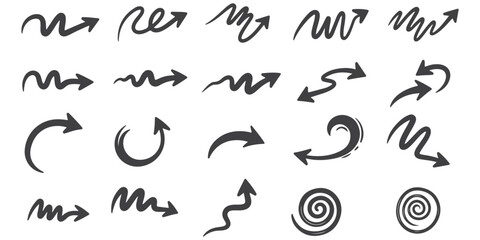 Hand Drawn Arrows Set Doodle Arrow Collection Vector Sketch Style Graphic Design Elements Navigation Symbols Directional