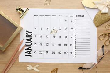 Desktop calendar on a modern desktop. Schedule and time planning in office and business.