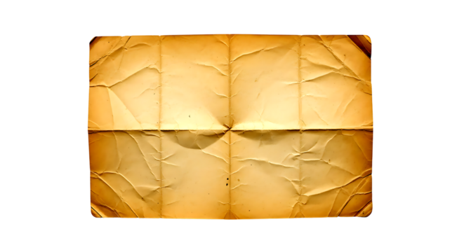 A vintage crumpled and folded parchment paper texture with a warm sepia tone and visible creases on a black background