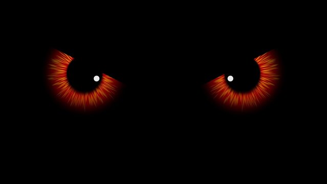 red Angry Evil Eyes blinking and Looking from Dark bird eyes owl eyes in night horror eagle animal ghost car eyes, loopable Cartoon Animation Black Background 4k