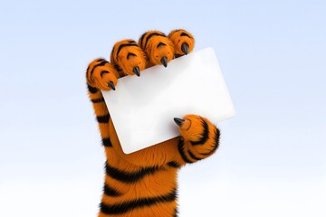 3D Tiger Paw Holding a Blank Card