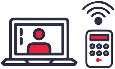 Online Communication Icons – Laptop, WiFi, and Virtual Connection Symbols