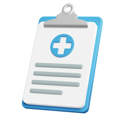 Medical history icon. 3d illustration isolated on transparent background. Medical record document sign with cross. Clipboard with medical test and history icon