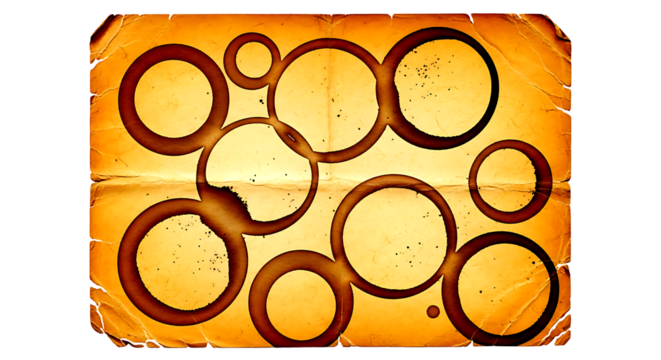 Abstract pattern of overlapping circles in warm golden yellow and brown hues with vintage texture