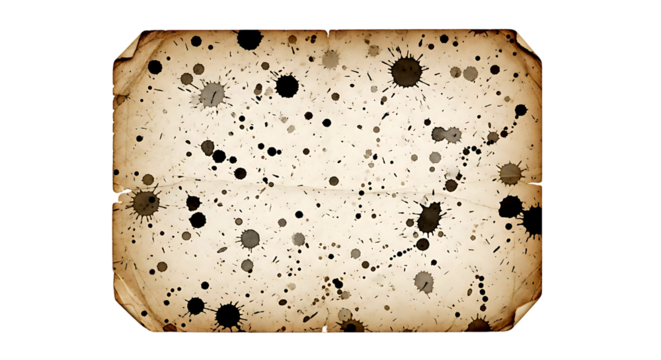 Abstract textured background with random dark splatters and stains on a light aged paper surface