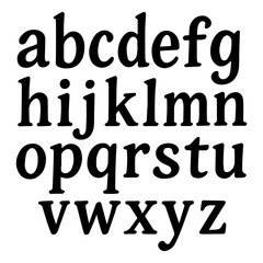 A collection of lowercase letters arranged alphabetically from a to z in a clear, black sans-serif font for educational or design purposes