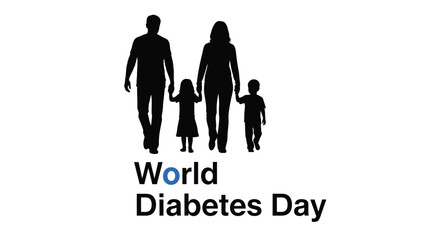 World diabetes day illustration depicting a family walking together in silhouette