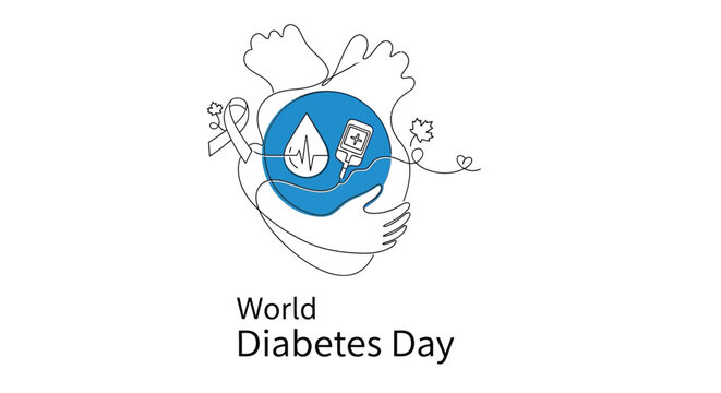 World diabetes day emblem featuring a heart and a blue circle design