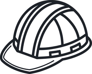 Fototapeta premium Hard Hat Line Art Vector Icon Safety Helmet Construction Worker Head Protection Gear Equipment Engineering Architecture Building Site Isolated on White
