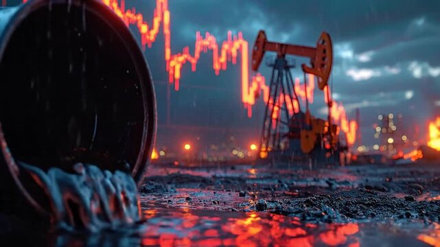 Oil Price Crash Dramatic Scene of Oil Spill with Financial Downturn Overlay