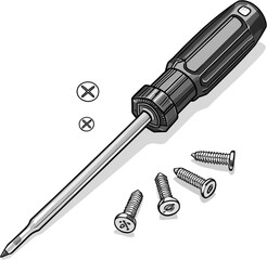Obraz premium Phillips Head Screwdriver with Screws Isolated on White Background for Fastening and Repairing Objects