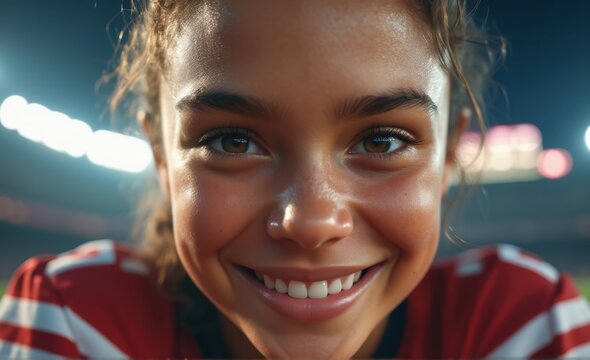 Close-up Portrait of a Happy Woman Soccer or Football Player