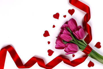 valentine flowers and hearts on white