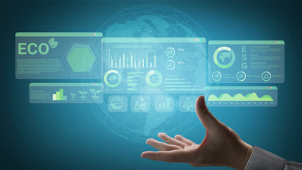 ESG and environmental data dashboard with charts, graphs, and sustainability statistics for eco-friendly strategy Parse