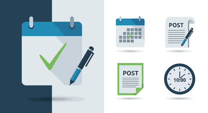 Calendar Icons Set: Schedule Post Clock and Planning Elements.