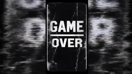 Dynamic Game Over text with glitch effect on a dark screen symbolizing a digital failure or end of a virtual experience perfect for gaming technology or abstract concepts. - Powered by Adobe