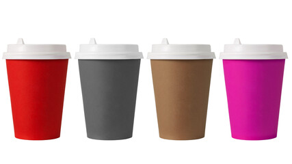 craft cardboard coffee cup with plastic lid, insulated on a white background