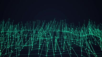 Abstract digital network visualization with glowing green dots and connecting lines - Powered by Adobe